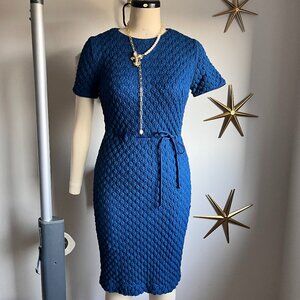 1970s Ann Colby Blue Fitted Knit Dress